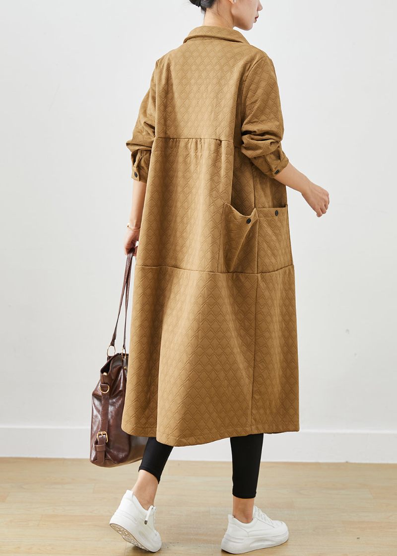 Simple Khaki Oversized Lommer Patchwork Bomuldsjakker Efterår - Dame trenchcoats