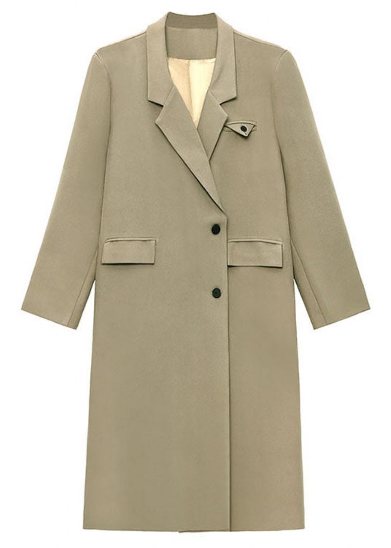 Simple Khaki Peterpan Krave Lommer Knap Fall Langærmet Frakke - Dame trenchcoats