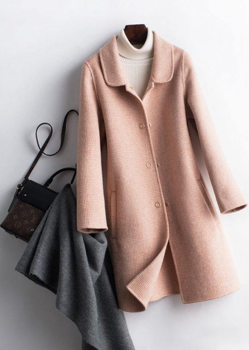 Simple Reverslommer Fashion Trenchcoat Rose Plaid Box Jakker - Rose