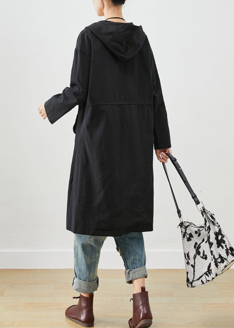 Simple Sorte Hættelommer Bomuld Trench Fall - Dame trenchcoats