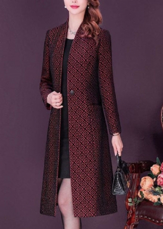 Slim Fit Mulberry Stand Krave Jacquard Spandex Trench Langærmet