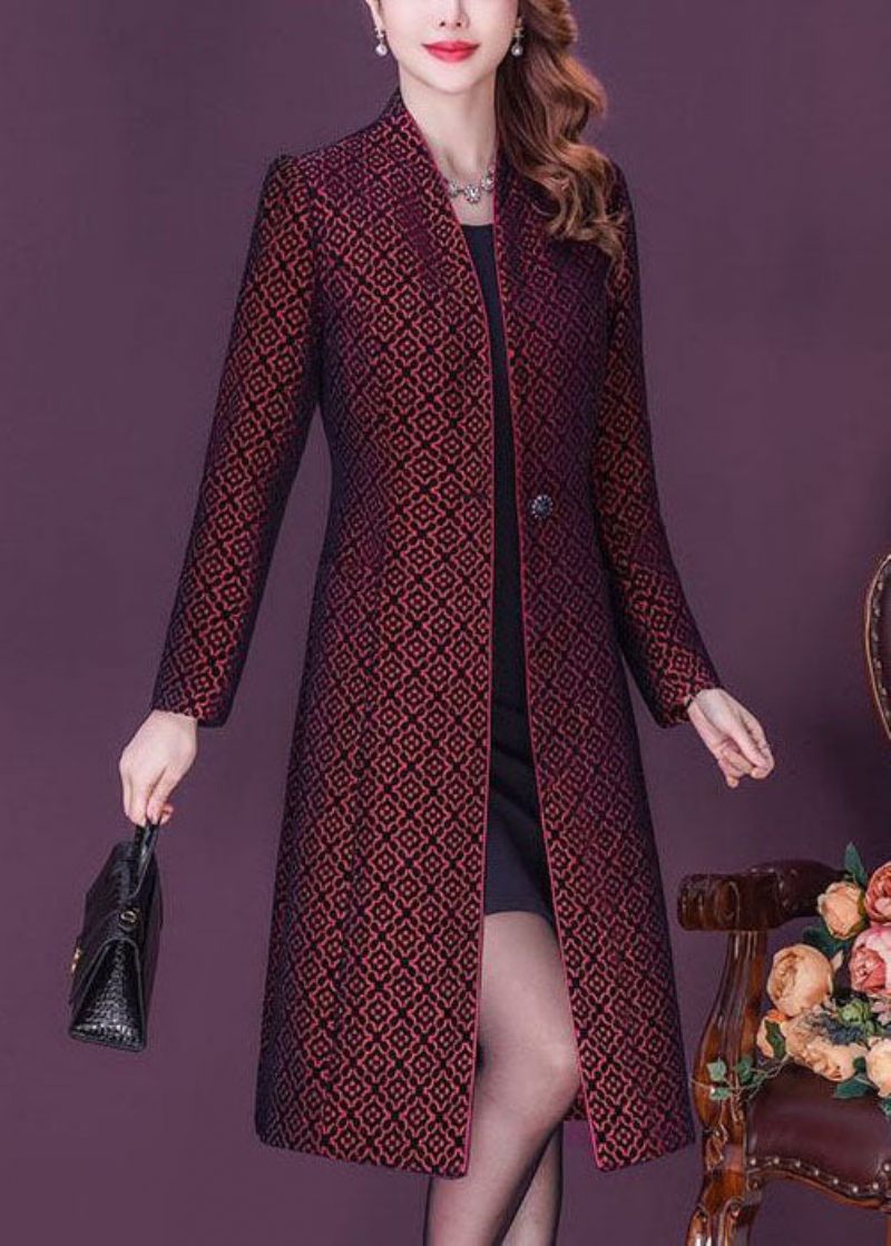 Slim Fit Mulberry Stand Krave Jacquard Spandex Trench Langærmet - Dame trenchcoats