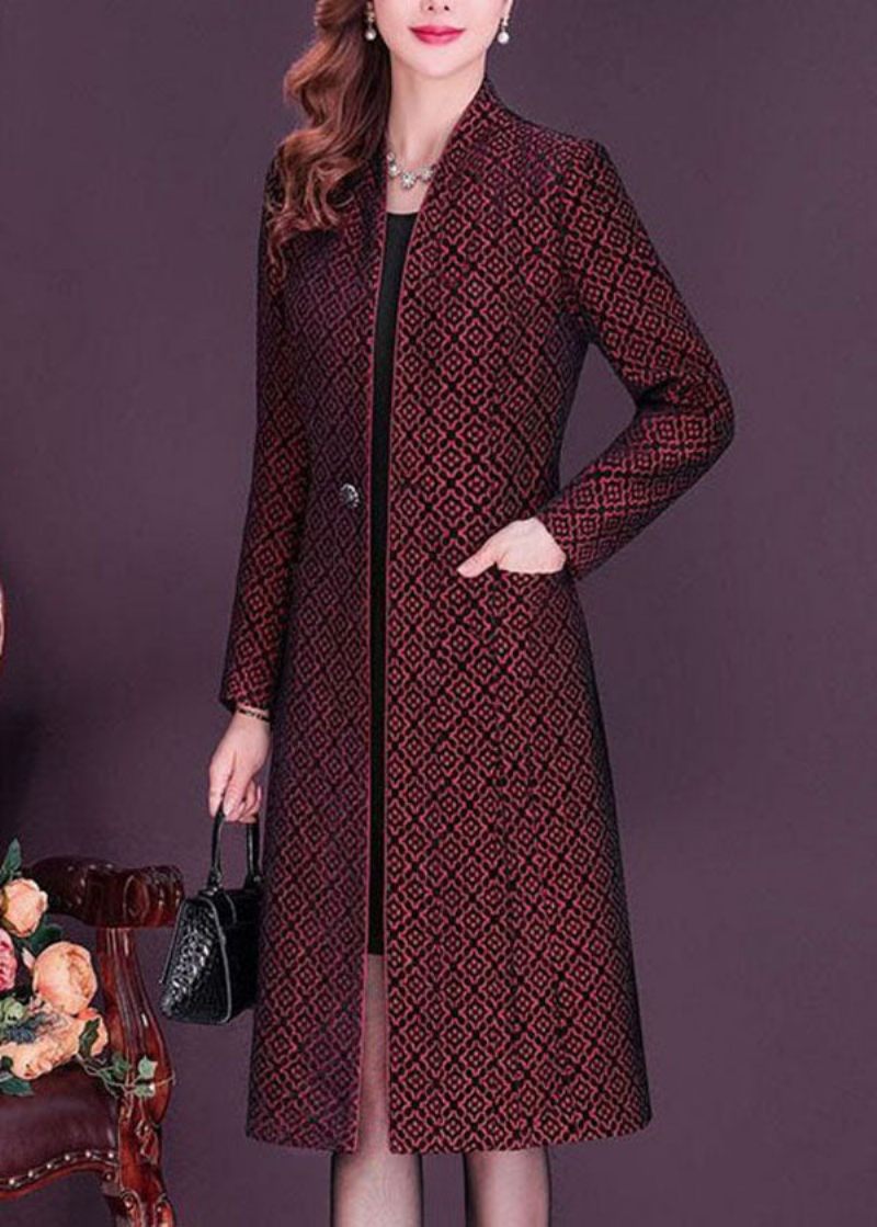 Slim Fit Mulberry Stand Krave Jacquard Spandex Trench Langærmet - Dame trenchcoats