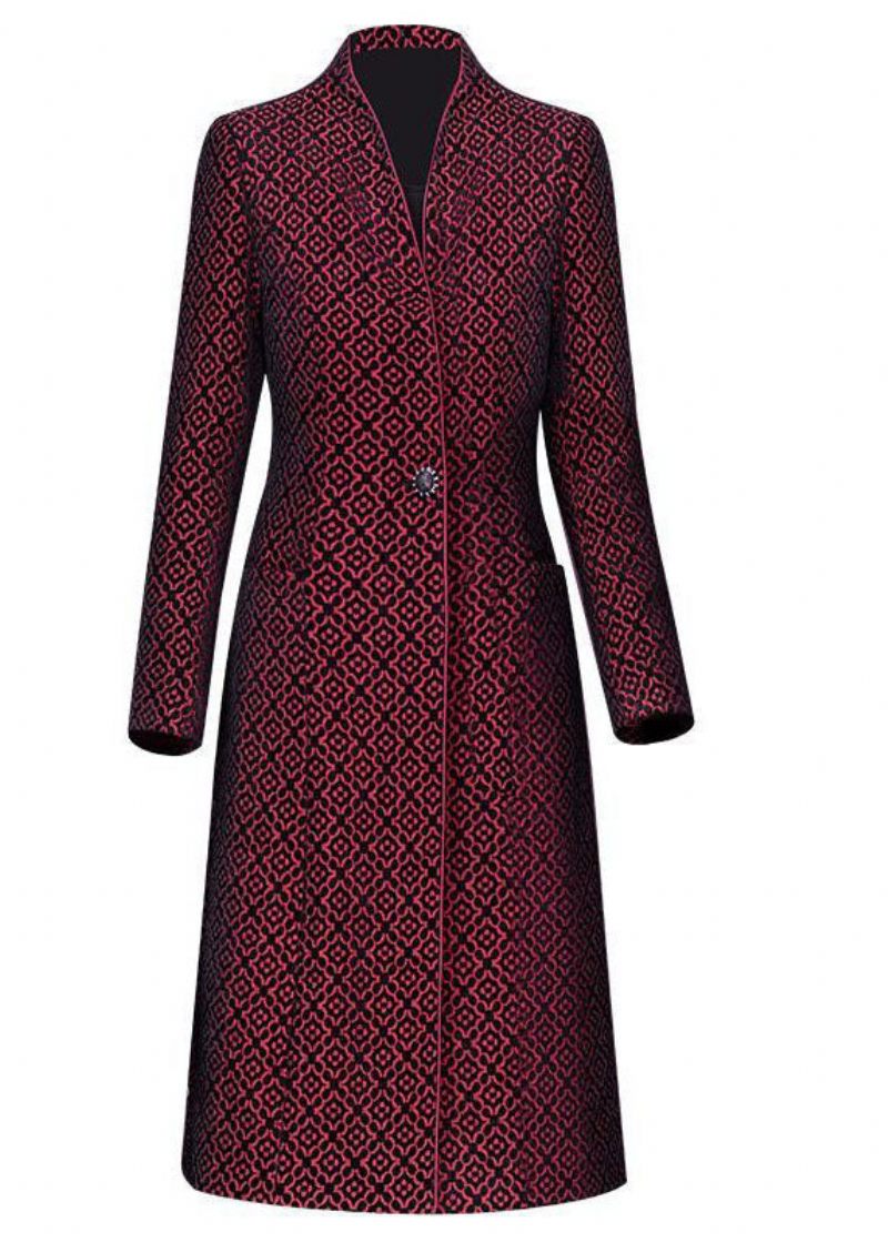 Slim Fit Mulberry Stand Krave Jacquard Spandex Trench Langærmet - Dame trenchcoats