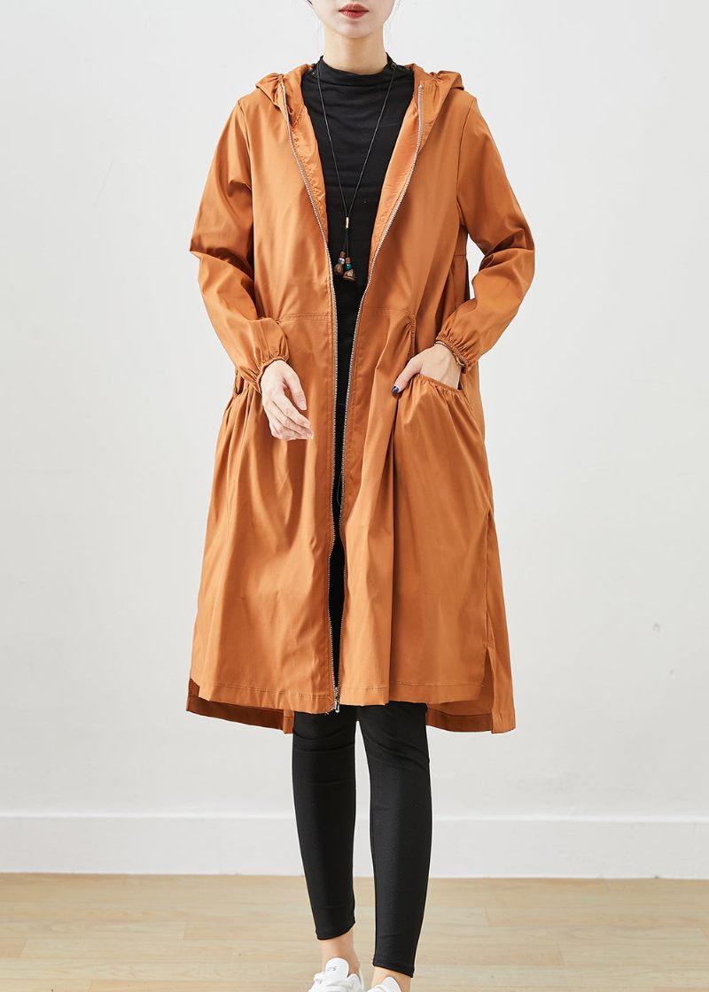 Smukke Khaki Hætte Lommer Bomuld Trench Fall - Dame trenchcoats