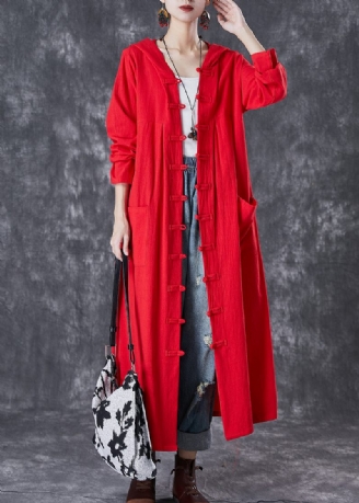 Sort Oversized Cotton Coat Outwear Hooded Chinese Button Fall