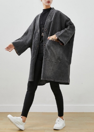 Sort Patchwork Denim Trench Coat Outwear Oversized Fall