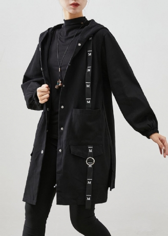 Sort Patchwork Hættetrøje I Bomuld Trench Coat Oversized Efterår