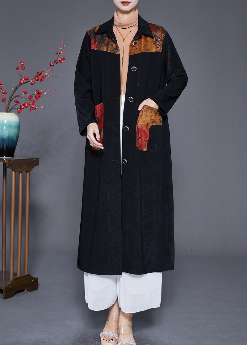 Sort Patchwork Trench Coats Oversized Button Down Fall - Dame trenchcoats