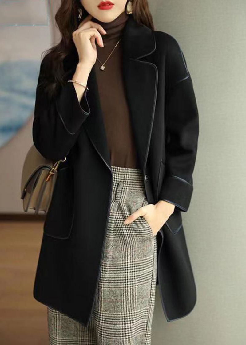 Sort Silm Fit Woolen Coat Oversized Lommer Fall