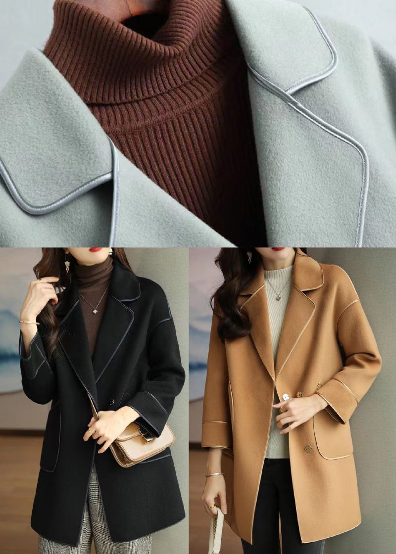 Sort Silm Fit Woolen Coat Oversized Lommer Fall - Dame trenchcoats