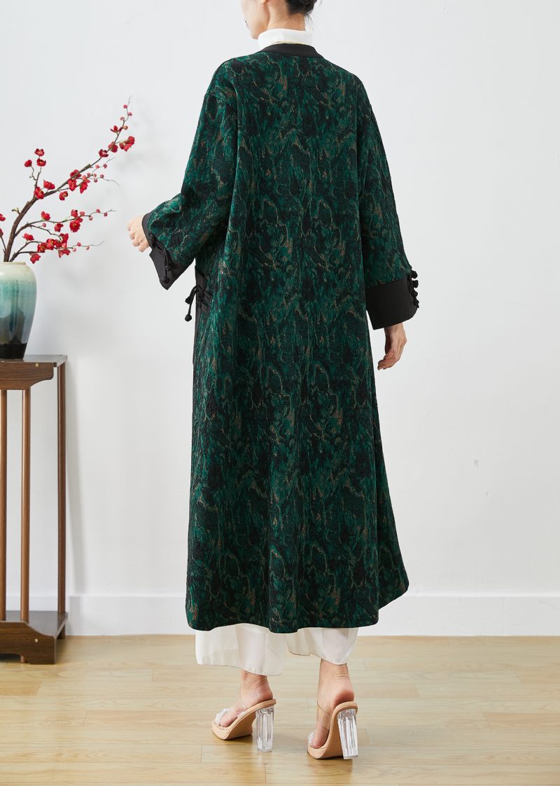 Stil Blackish Green Tie Dye Patchwork Kinesisk Knap Mink Velour Trench Fall - Dame trenchcoats