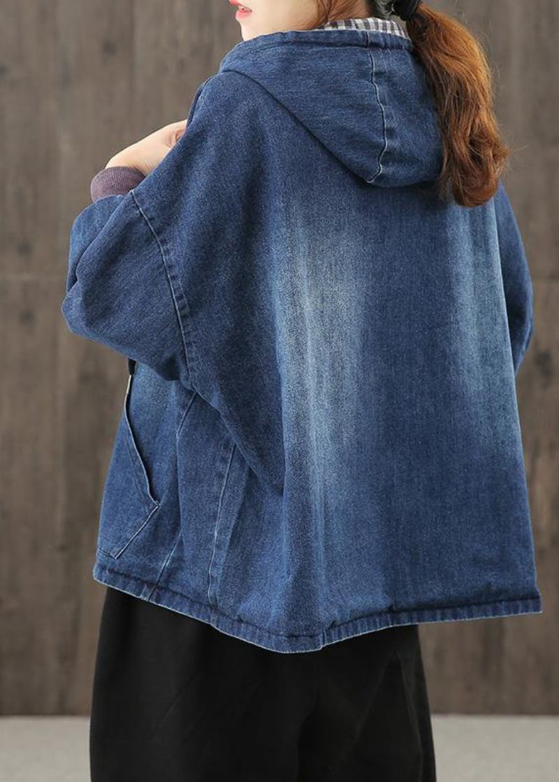 Stil Hætte Lommer Tøj Til Kvinder Fotografering Denim Blå Bluser - Dame trenchcoats