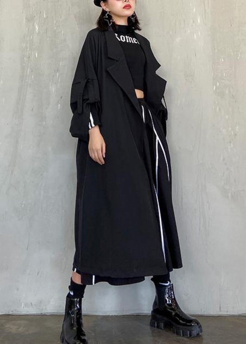 Stil Indhakkede Lommer Fine Lang Frakke Slack Oversized Damefrakker - Sort