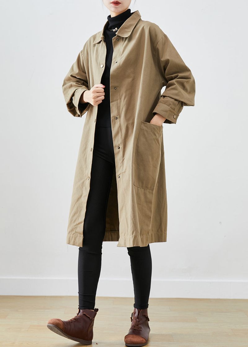 Stil Khaki Oversized Lommer Bomuld Trench Coat Fall