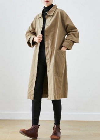 Stil Khaki Oversized Lommer Bomuld Trench Coat Fall