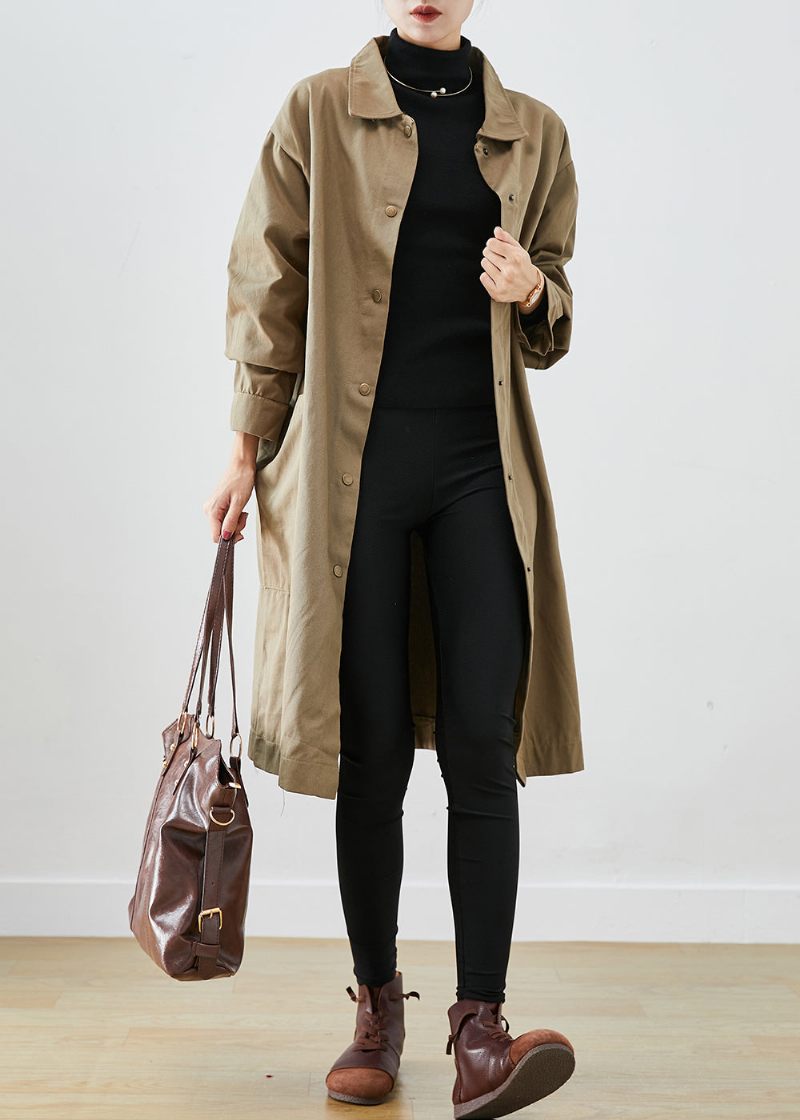 Stil Khaki Oversized Lommer Bomuld Trench Coat Fall - Dame trenchcoats