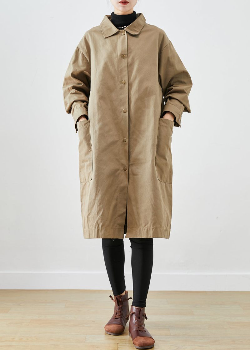 Stil Khaki Oversized Lommer Bomuld Trench Coat Fall - Dame trenchcoats