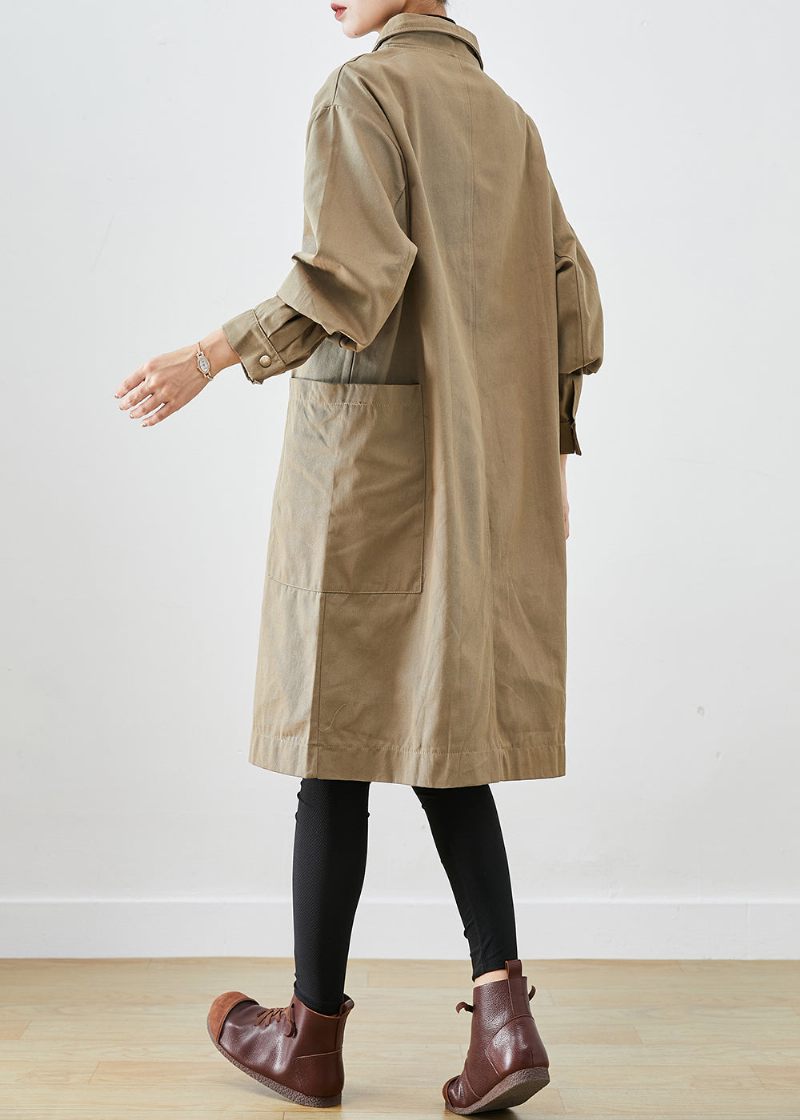 Stil Khaki Oversized Lommer Bomuld Trench Coat Fall - Dame trenchcoats