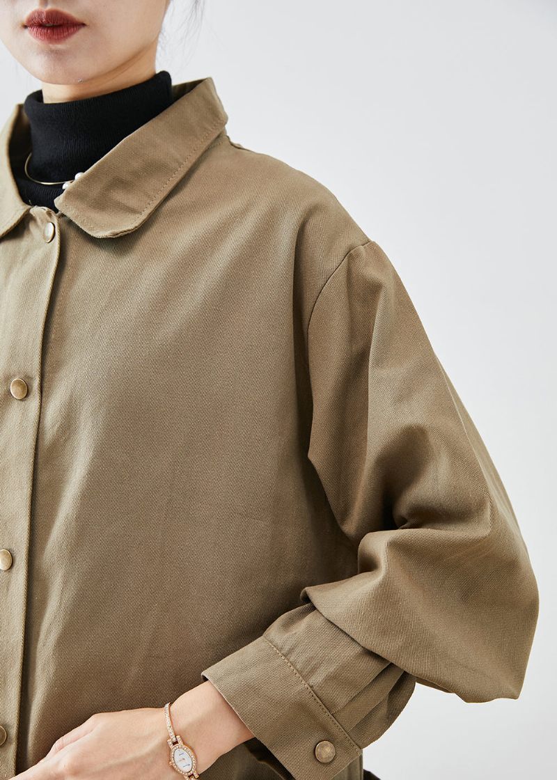 Stil Khaki Oversized Lommer Bomuld Trench Coat Fall - Dame trenchcoats