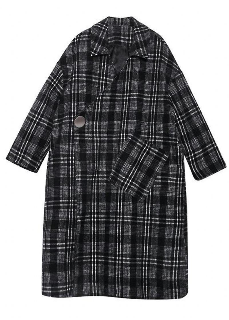 Stil Plaid Plus Size Tøj Halsudskæring Firkantet Krave Lommer Falder Kvinder Frakker - Dame trenchcoats