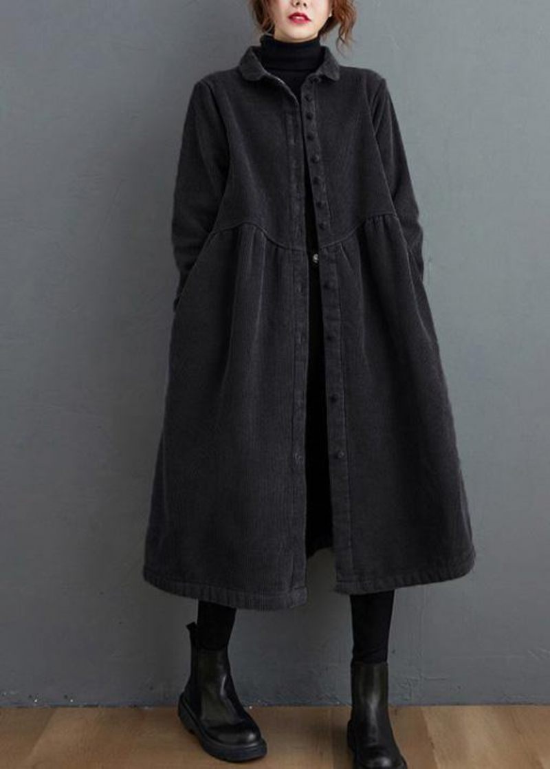 Stil Tyk Cinched Fin Trenchcoat Sorte Overdimensionerede Frakker - Sort