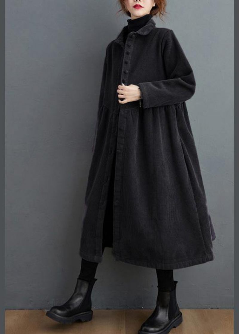 Stil Tyk Cinched Fin Trenchcoat Sorte Overdimensionerede Frakker - Sort