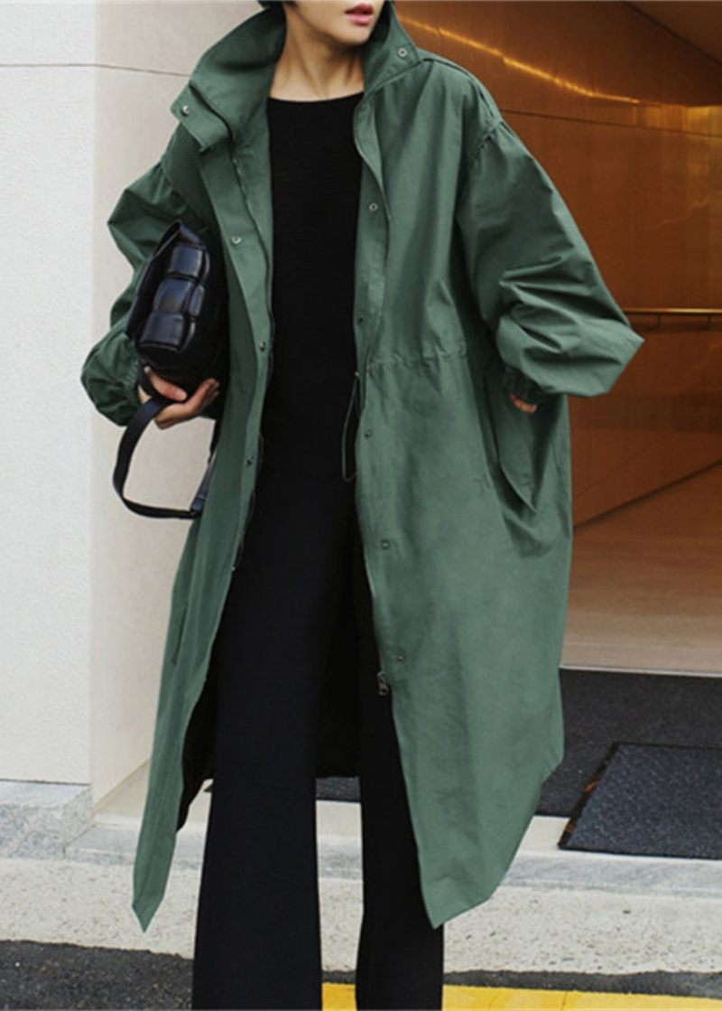 Stilfuld Army Green Stand Krave Knap Lommer Trench Coats Langærmet