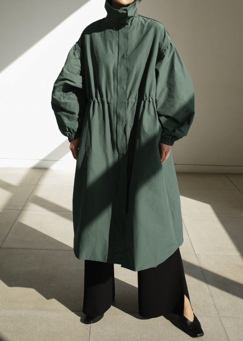 Stilfuld Army Green Stand Krave Knap Lommer Trench Coats Langærmet - Army Green