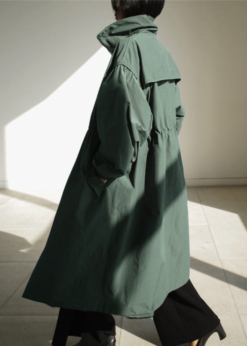 Stilfuld Army Green Stand Krave Knap Lommer Trench Coats Langærmet - Army Green