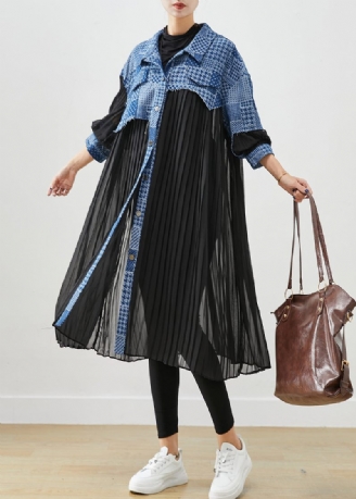 Stilfuld Asymmetrisk Patchwork Rynket Bomuld Trenchcoat Efterår