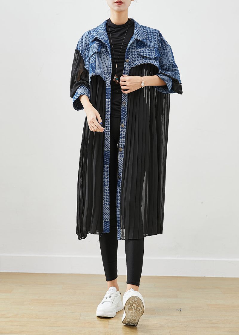 Stilfuld Asymmetrisk Patchwork Rynket Bomuld Trenchcoat Efterår - Dame trenchcoats