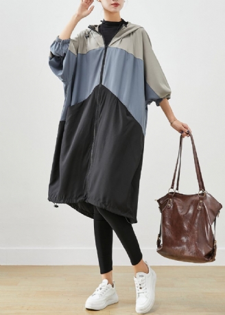 Stilfuld Colorblock Oversized Patchwork Drawstring Spandex Trench Fall