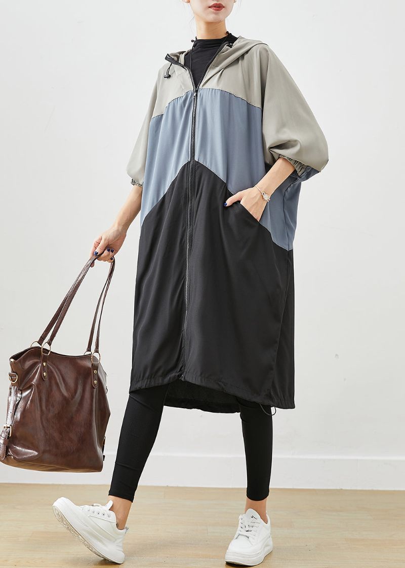 Stilfuld Colorblock Oversized Patchwork Drawstring Spandex Trench Fall - Dame trenchcoats