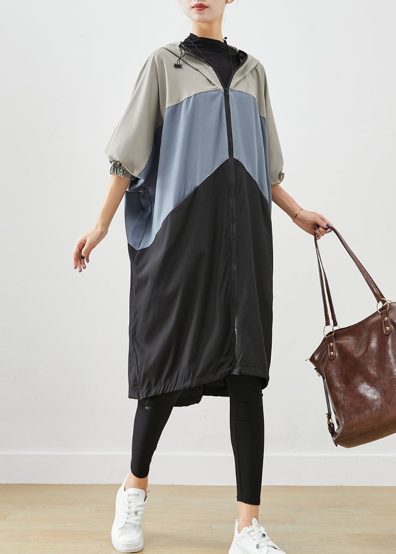 Stilfuld Colorblock Oversized Patchwork Drawstring Spandex Trench Fall - Dame trenchcoats