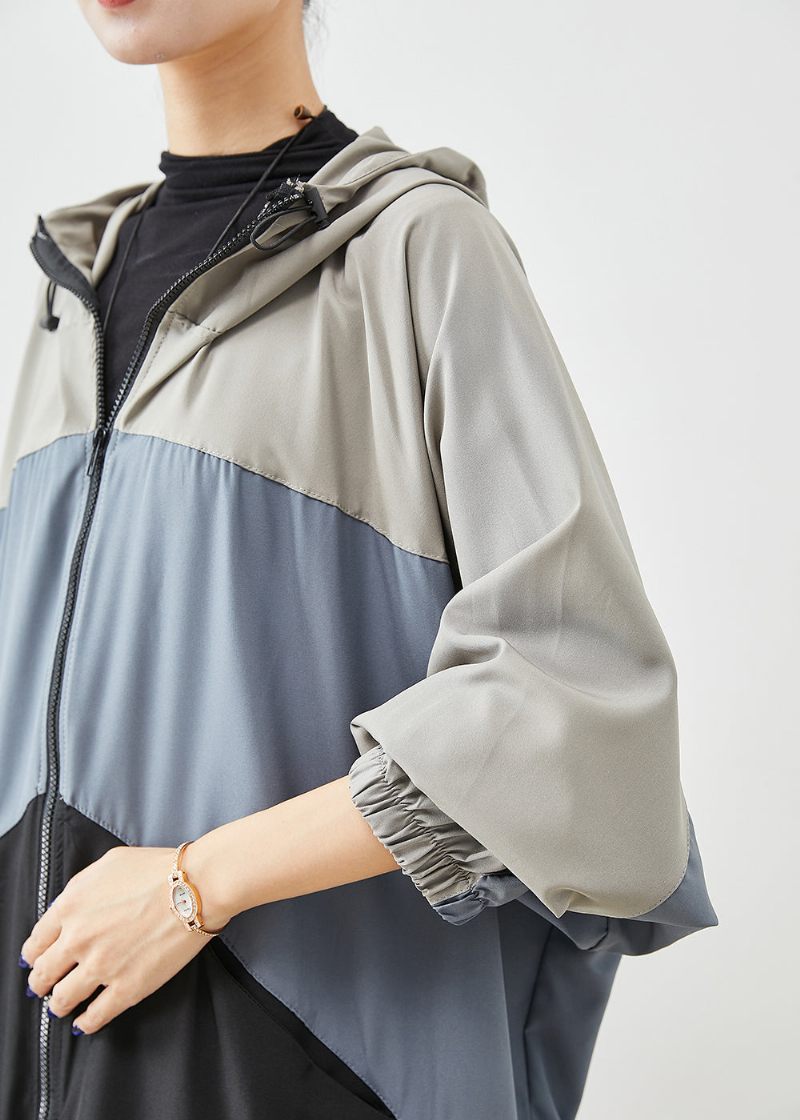 Stilfuld Colorblock Oversized Patchwork Drawstring Spandex Trench Fall - Dame trenchcoats