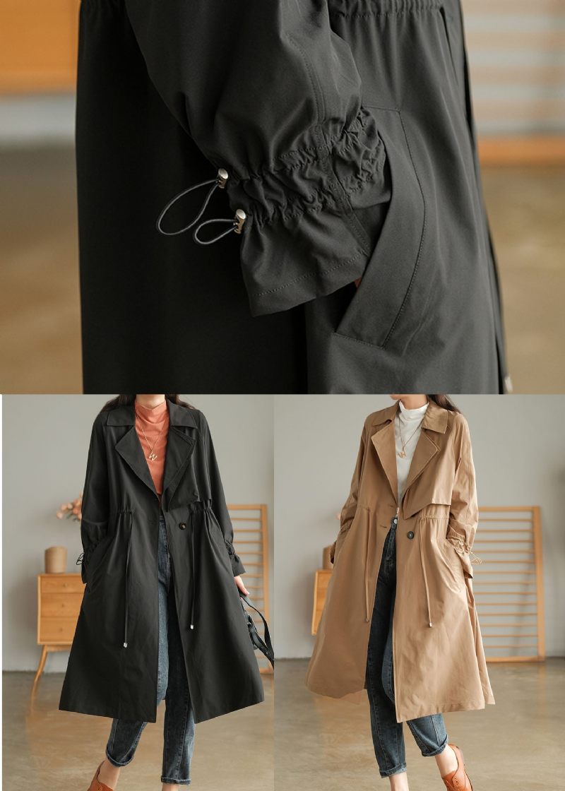 Stilfuld Sort Peter Pan Krave Træksnor Bomuld Trench Coat Outwear Efterår - Sort