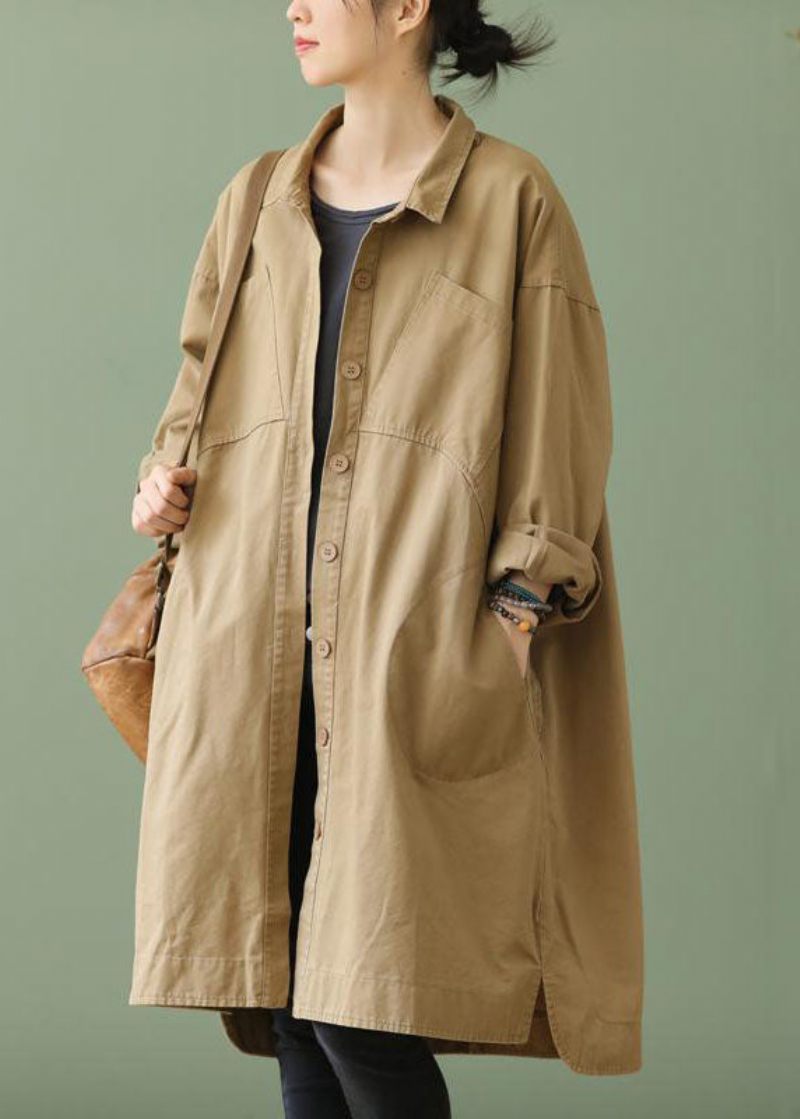 Style Khaki Peterpan Kravelommer Knap Lavt Højt Design Fall Langærmet Trench Coat