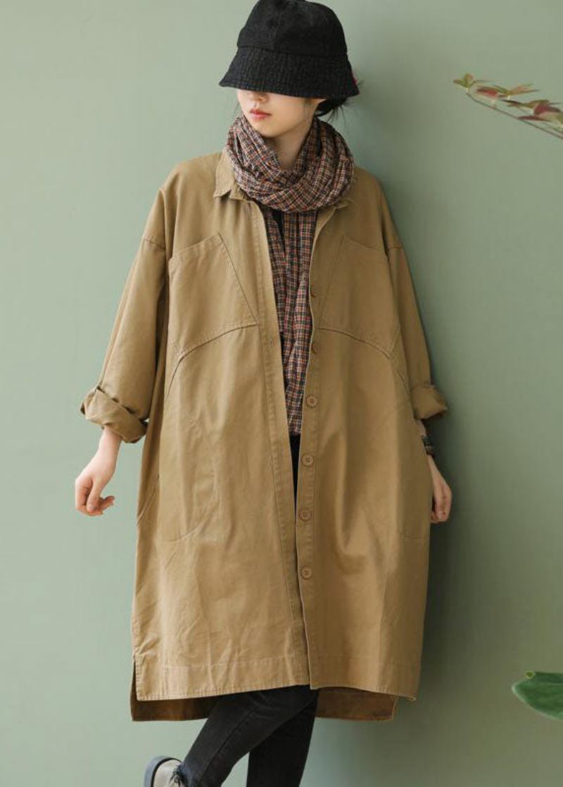 Style Khaki Peterpan Kravelommer Knap Lavt Højt Design Fall Langærmet Trench Coat - Dame trenchcoats