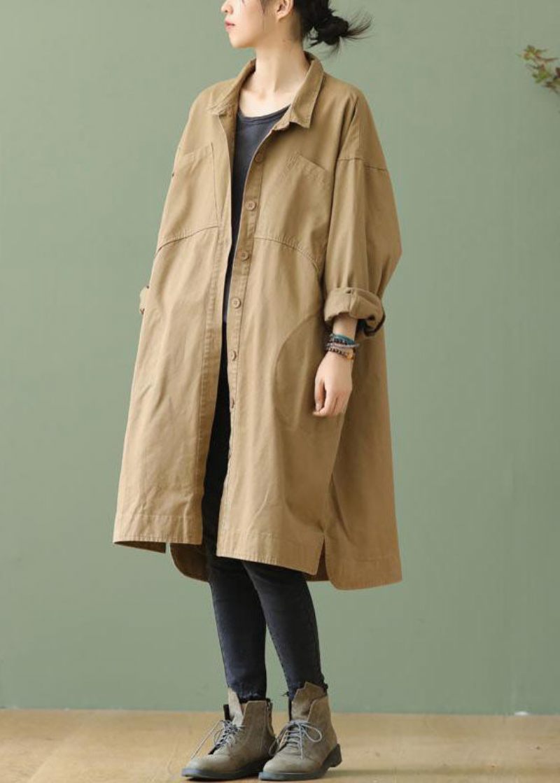 Style Khaki Peterpan Kravelommer Knap Lavt Højt Design Fall Langærmet Trench Coat - Dame trenchcoats