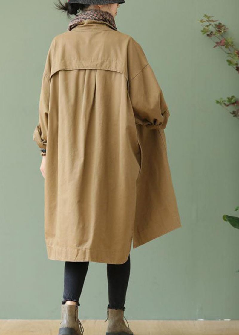 Style Khaki Peterpan Kravelommer Knap Lavt Højt Design Fall Langærmet Trench Coat - Dame trenchcoats