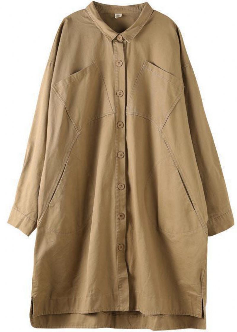 Style Khaki Peterpan Kravelommer Knap Lavt Højt Design Fall Langærmet Trench Coat - Dame trenchcoats