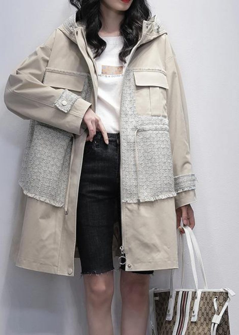 Style Lys Beige Fin Trenchcoat Work Hætte Patchwork Outwears