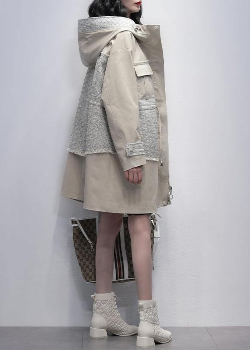 Style Lys Beige Fin Trenchcoat Work Hætte Patchwork Outwears - Dame trenchcoats