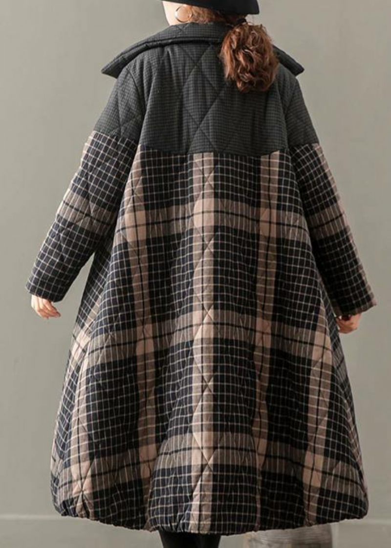 Tykke Grå Plaid Frakker Plus Size Beklædning Stand Krave Button Down Outwear - Gul