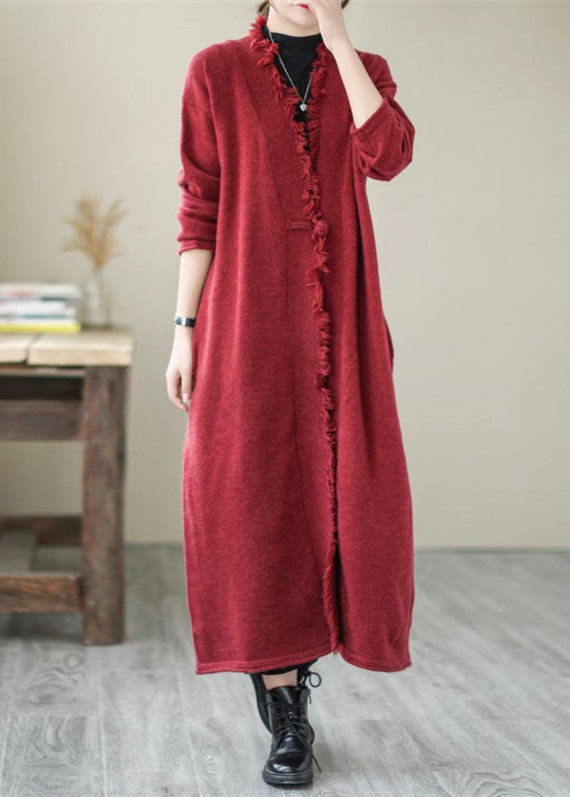 Unik Mulberry Tasseled Pocket Knit Spring Coat