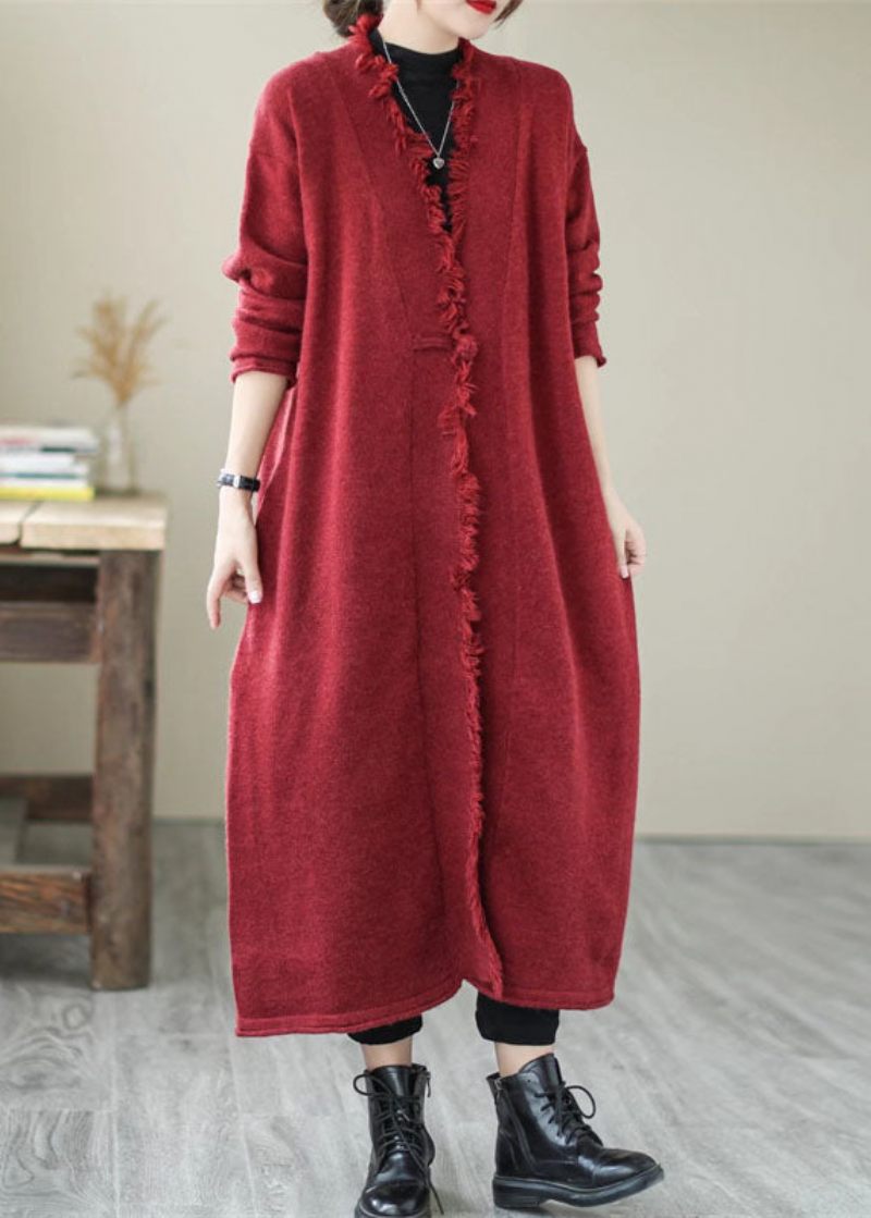 Unik Mulberry Tasseled Pocket Knit Spring Coat - Mulberry