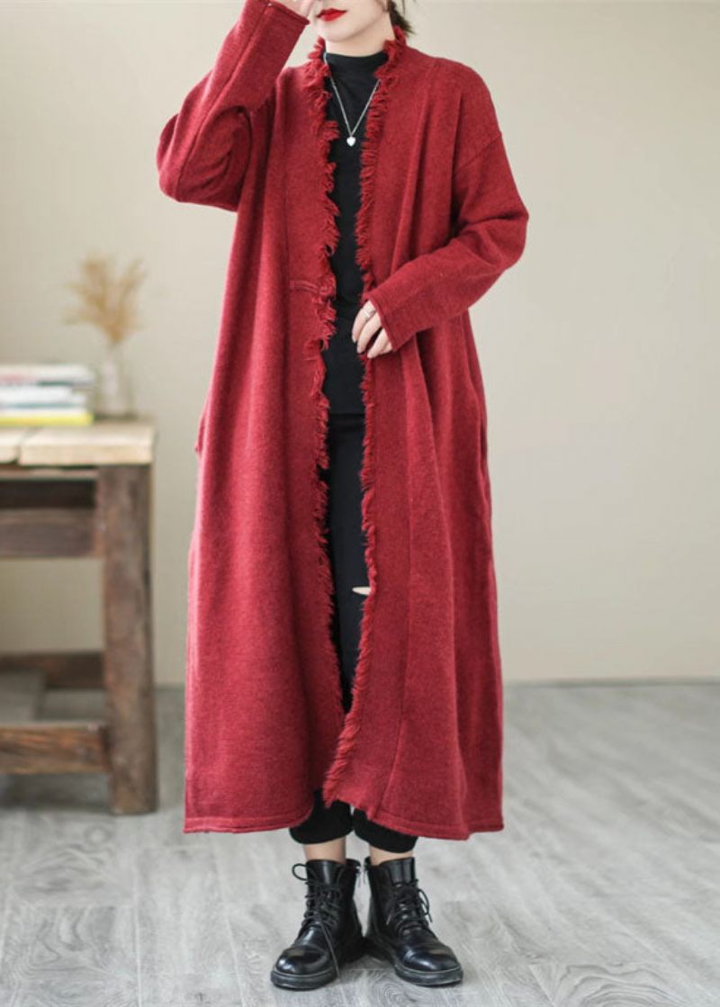 Unik Mulberry Tasseled Pocket Knit Spring Coat - Mulberry