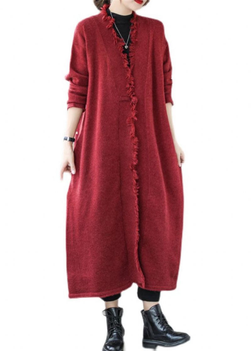 Unik Mulberry Tasseled Pocket Knit Spring Coat - Mulberry