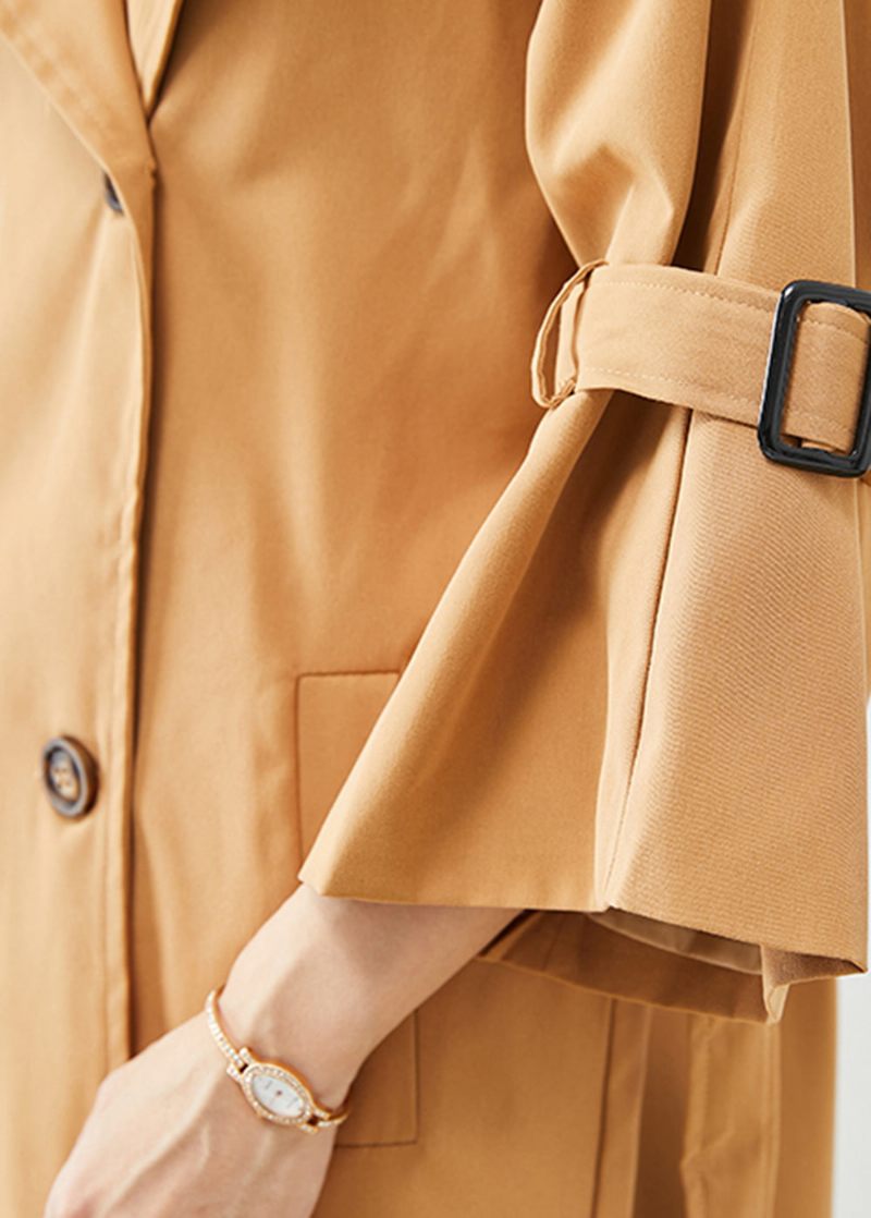 Unikke Khaki Notched Double Breast Silm Fit Trench Coats I Bomuld Efterår - Dame trenchcoats